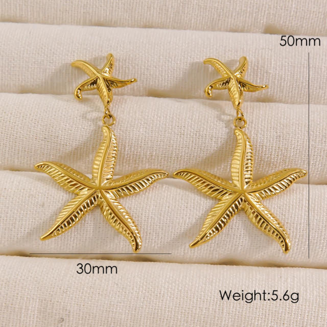 14KG ocean series starfish stainless steel earrings