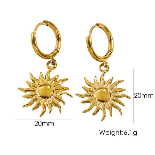 14KG sun coin shape stainless steel huggie earrings