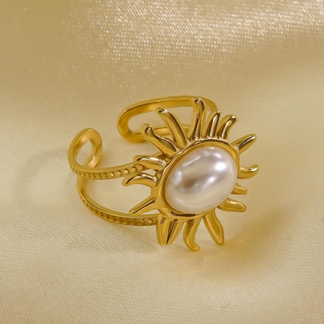 Vintage romantic mother shell stainless steel finger rings