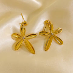 14KG flower pearl drop stainless steel earrings