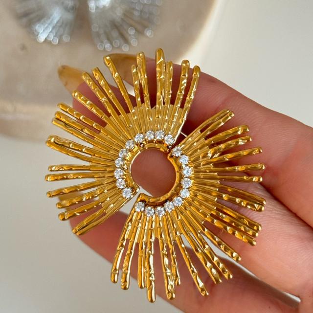 18KG luxury rhinestone setting sunshine stainless steel earrings chunky earrings