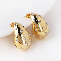 HOT sale gold silver color rhinestone stainless steel water drop chunky earrings