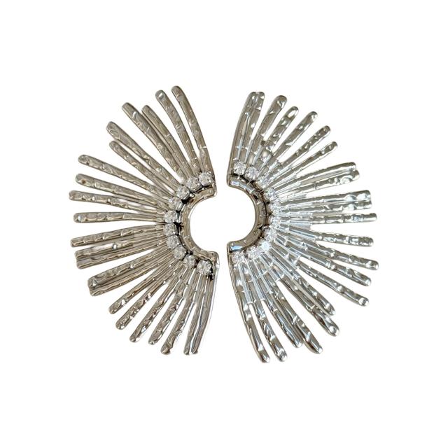 18KG luxury rhinestone setting sunshine stainless steel earrings chunky earrings