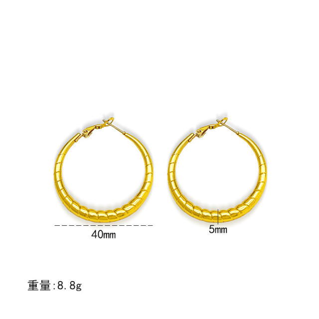 18KG hollow out big hoop stainless steel earrings
