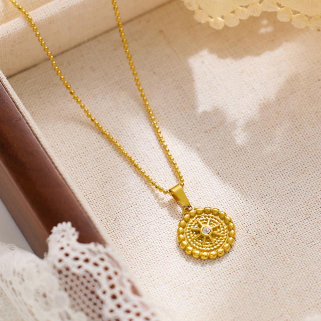 18KG easy match dainty moon coin pendant stainless steel necklace