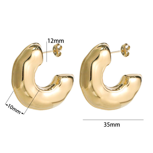 14KG hollow out chunky open hoop stainless steel earrings