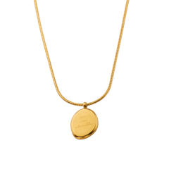 18KG easy match dainty moon coin pendant stainless steel necklace