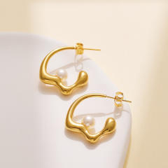 Chic elegant pearl bead stainless steel earrings