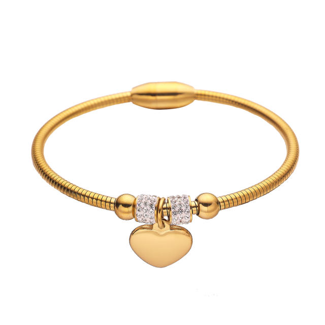 Easy match heart cross charm diy bead stainless steel bangle bracelet