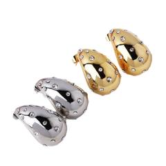 HOT sale gold silver color rhinestone stainless steel water drop chunky earrings