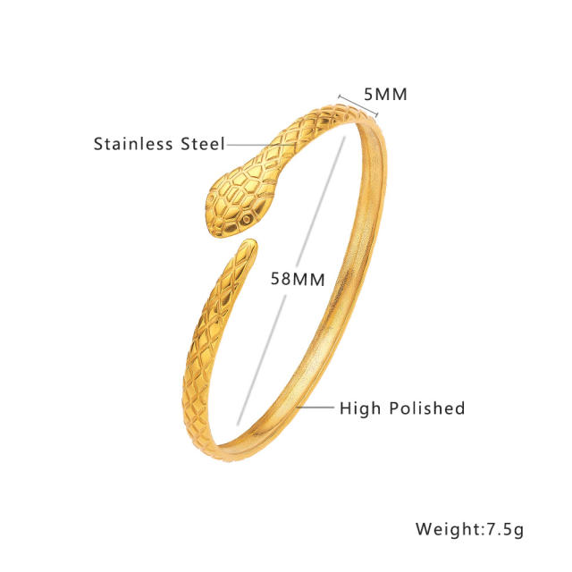 Vintage gold color cuff stainless steel bangle bracelet