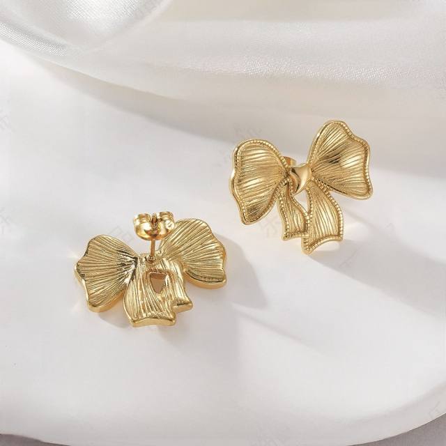 Sweet ribbon bow stainless steel studs earrings