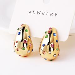 HOT sale gold silver color rhinestone stainless steel water drop chunky earrings
