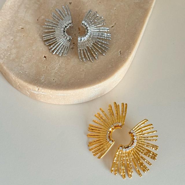 18KG luxury rhinestone setting sunshine stainless steel earrings chunky earrings