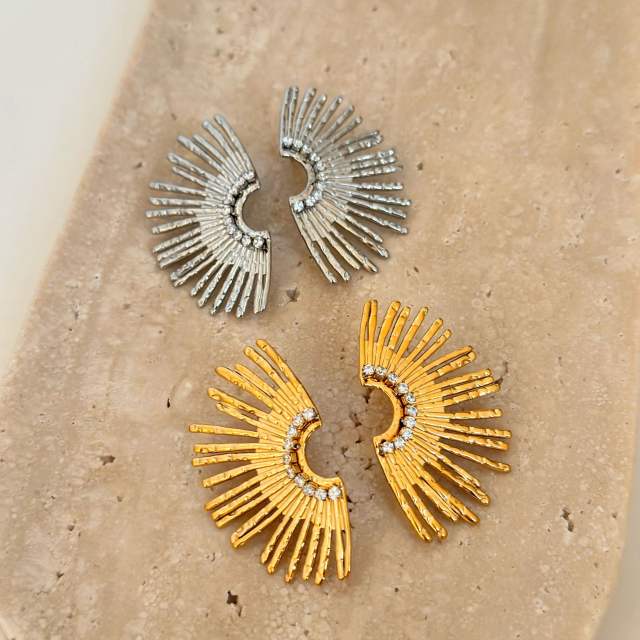 18KG luxury rhinestone setting sunshine stainless steel earrings chunky earrings