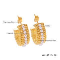 Chic elegant pearl bead stainless steel earrings