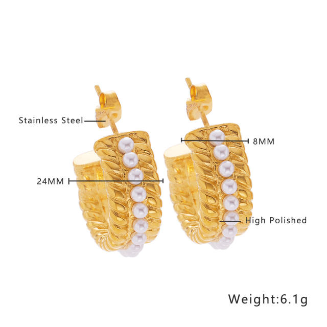 Chic elegant pearl bead stainless steel earrings