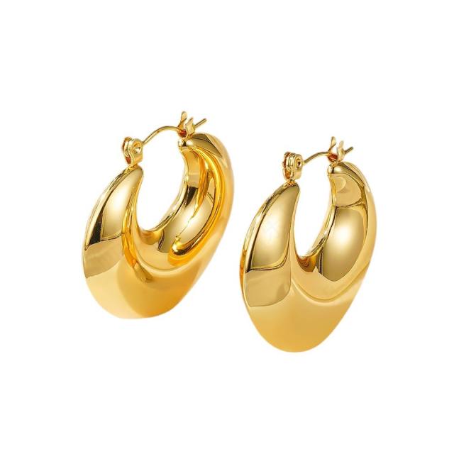 Hollow out chunky bolder hoop stainless steel earrings