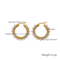 Elegant vintage pearl bead geometric gold plated stainless steel earrings