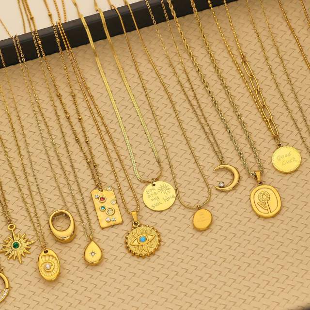 18KG easy match dainty moon coin pendant stainless steel necklace