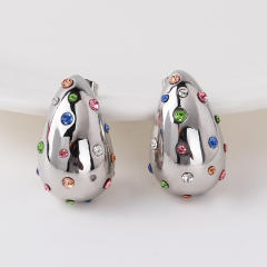HOT sale gold silver color rhinestone stainless steel water drop chunky earrings
