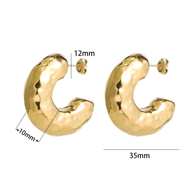 14KG hollow out chunky open hoop stainless steel earrings