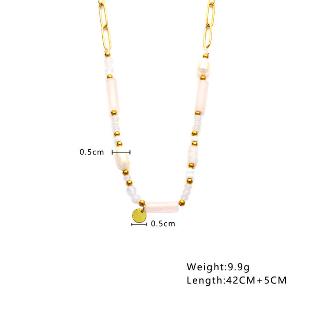 Chic pearl bead easy match stainless steel necklace for women