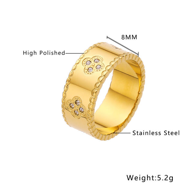 Classic diamond heart stainless steel rings band