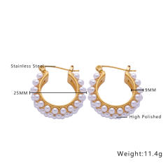 Elegant vintage pearl bead geometric gold plated stainless steel earrings