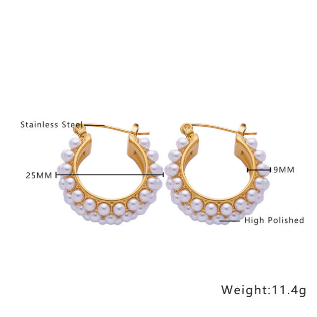Elegant vintage pearl bead geometric gold plated stainless steel earrings