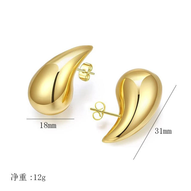 18KG hot sale chunky water drop hoop stainless steel earrings