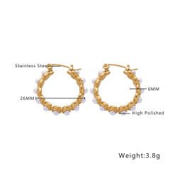 Chic elegant pearl bead stainless steel earrings