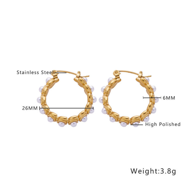 Chic elegant pearl bead stainless steel earrings