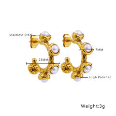 Elegant vintage pearl bead geometric gold plated stainless steel earrings