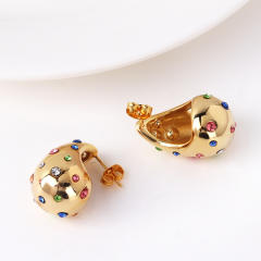 HOT sale gold silver color rhinestone stainless steel water drop chunky earrings