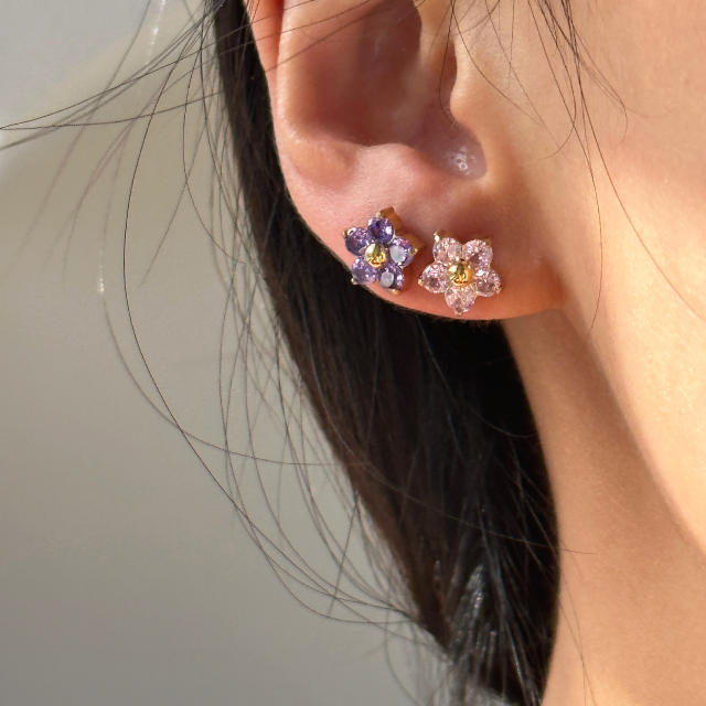 INS mini diamond flower stainless steel studs earrings