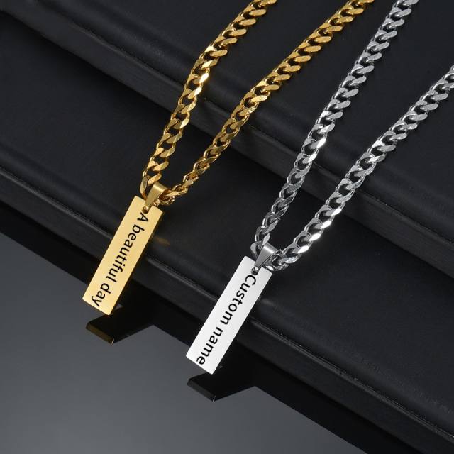 Hiphop dog tag pendant stainless steel necklace engrave letter necklace