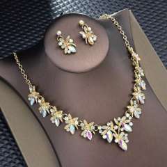 Delicate colorful glass crystal statement wedding jewelry necklace set