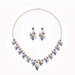 Delicate colorful glass crystal statement wedding jewelry necklace set