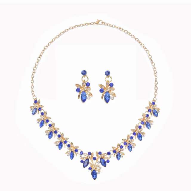 Delicate colorful glass crystal statement wedding jewelry necklace set
