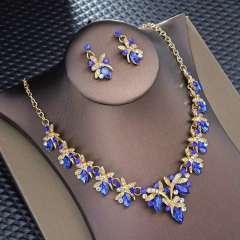 Delicate colorful glass crystal statement wedding jewelry necklace set