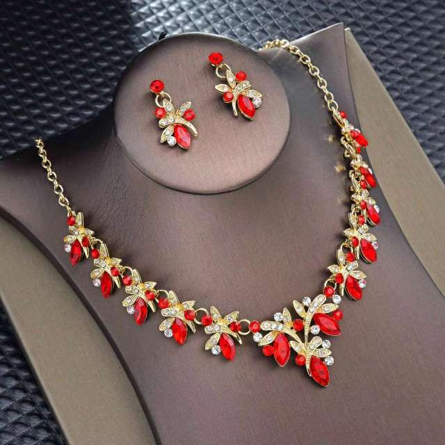 Delicate colorful glass crystal statement wedding jewelry necklace set