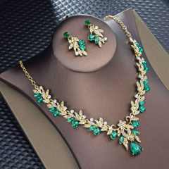 Delicate colorful rhinestone wedding bridal necklace set