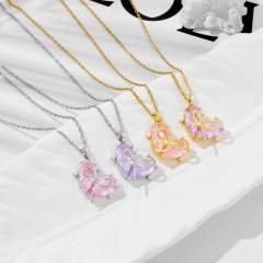 Delicate bow heart colorful pendant stainless steel chain dainty necklace