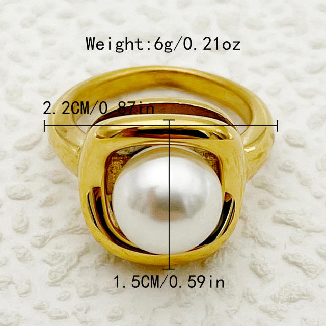 Vintage holiday trend pearl bead stainless steel rings