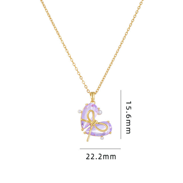 Delicate bow heart colorful pendant stainless steel chain dainty necklace