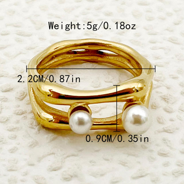 Holiday trend pearl bead unique line stainless steel rings