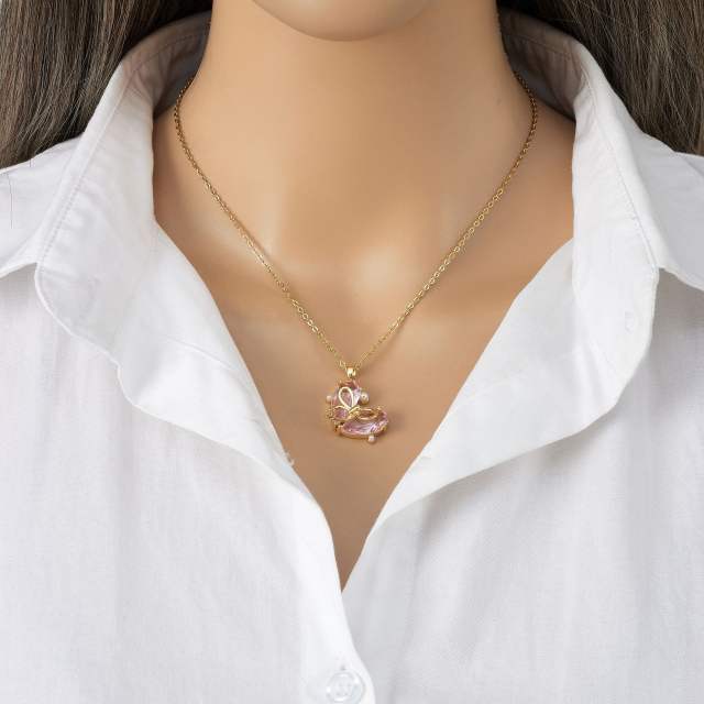 Delicate bow heart colorful pendant stainless steel chain dainty necklace