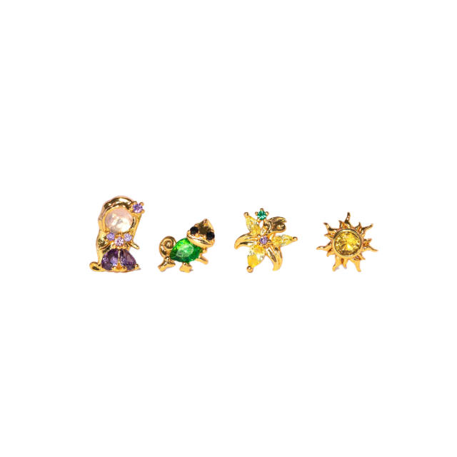 925 needle 4pcs set cute cartoon princess design copper studs earrings set