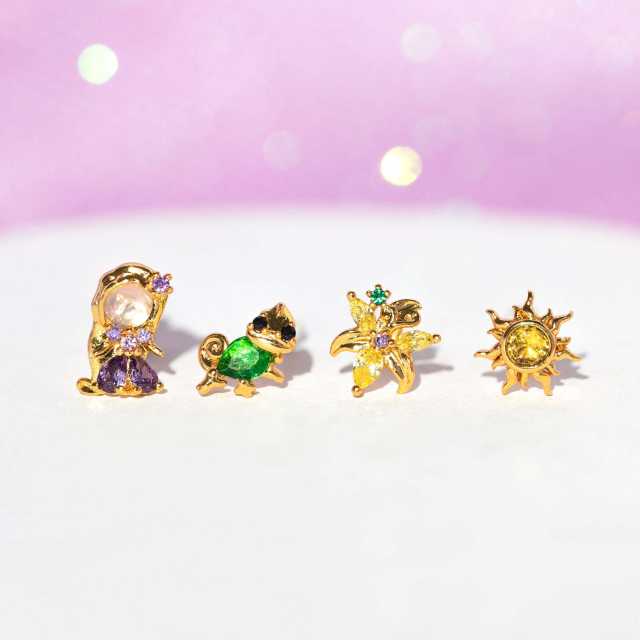 925 needle 4pcs set cute cartoon princess design copper studs earrings set